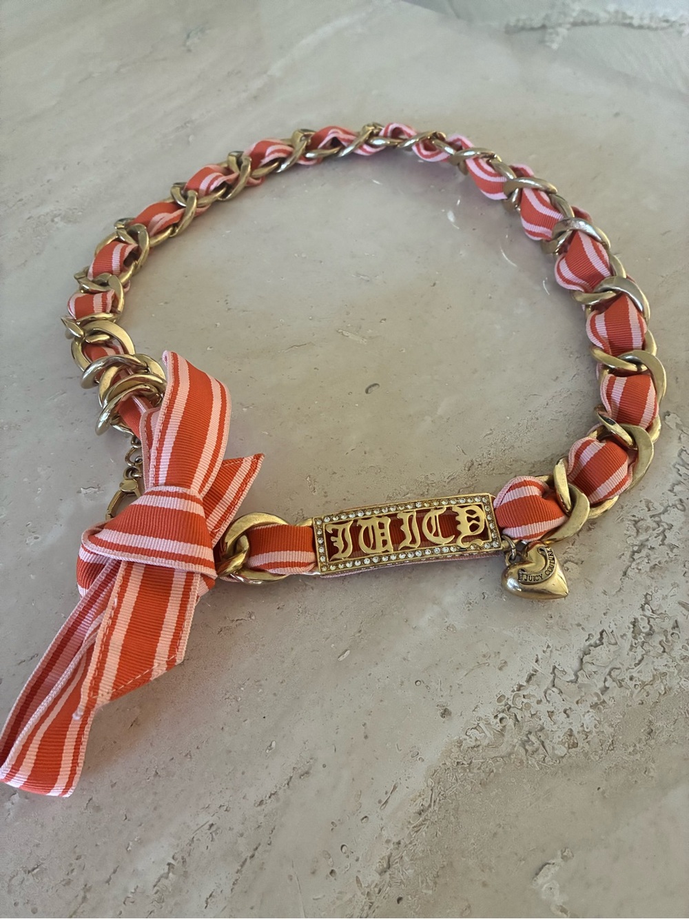 Vintage Juicy Couture Gold-Tone Chain belt with Orange and White Ribbon